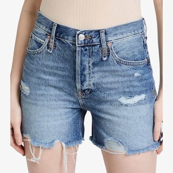 Free People shorts denim jean gray cut off distressed NEW loose cannon size 24 - Picture 1 of 8